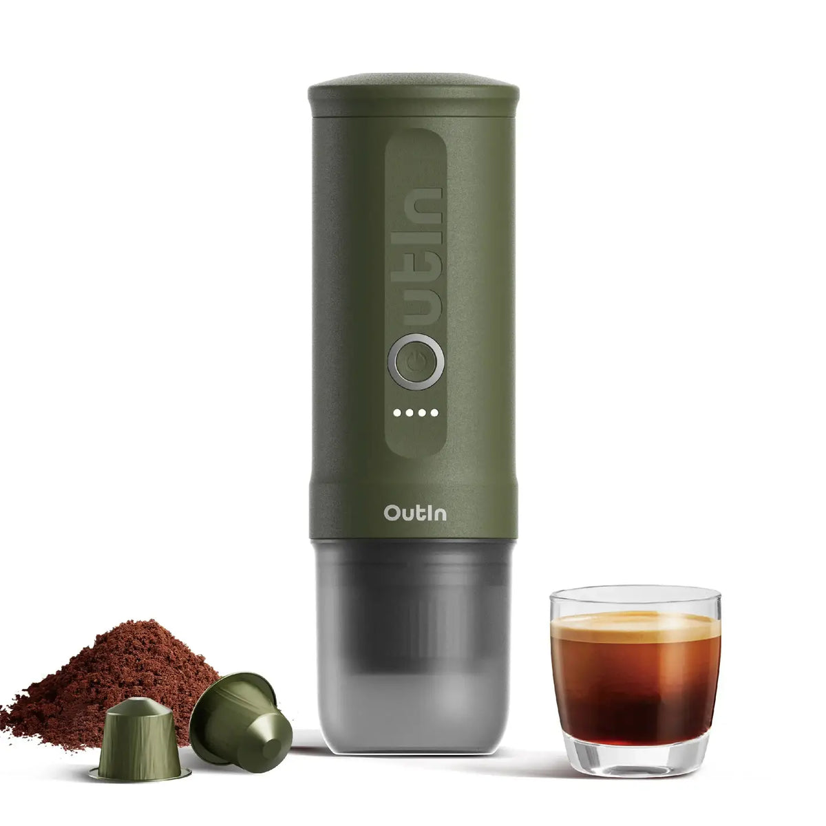 OutIn portable espresso machine with a fresh espresso