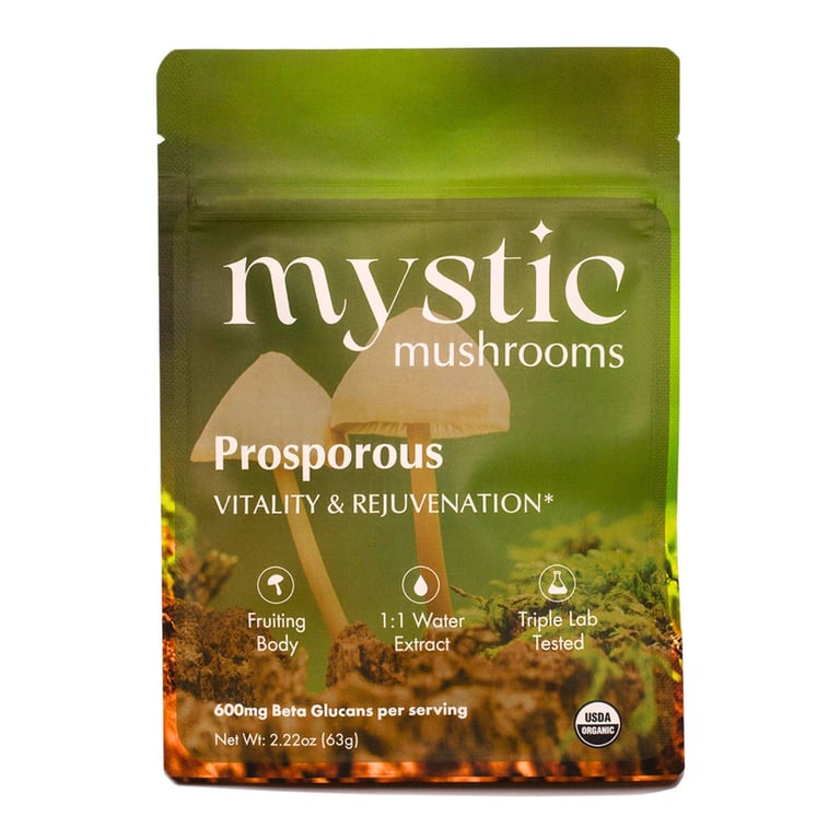 Mushroom powder drink blend pouch