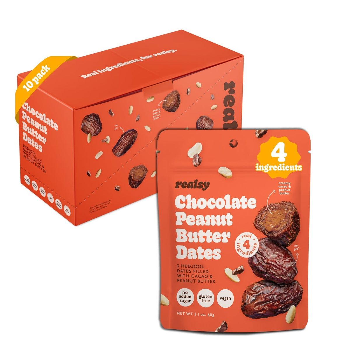 Chocolate Peanut Butter Dates Snack Packs – Realsy – 10 Pack - image 1
