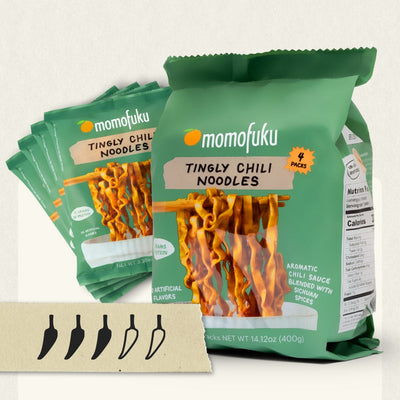 Momofuku Tingly Chili Air-Dried Noodles – 4-Pack (400 g)