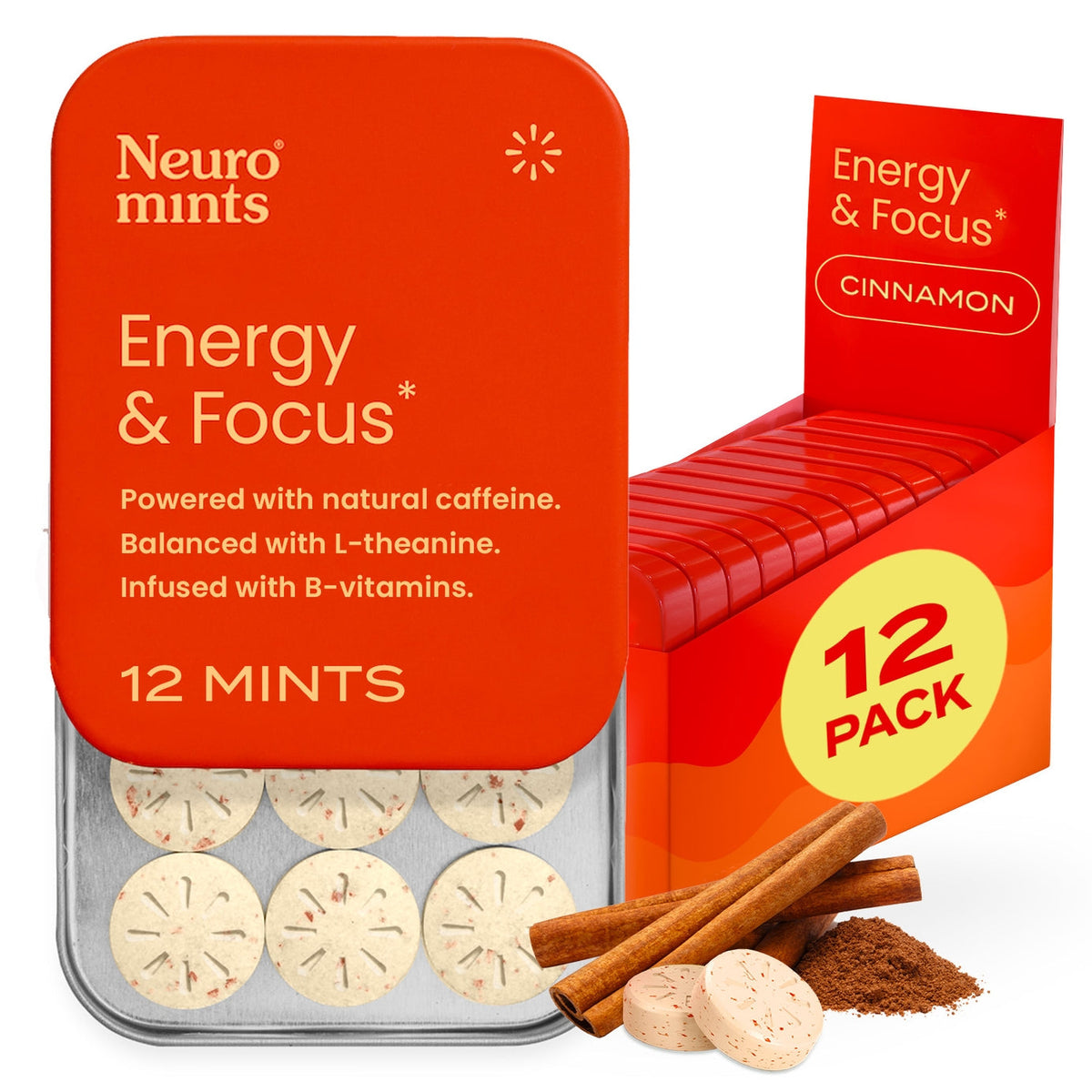 Neuro Energy & Focus Mints – Cinnamon – 12 Mints Each