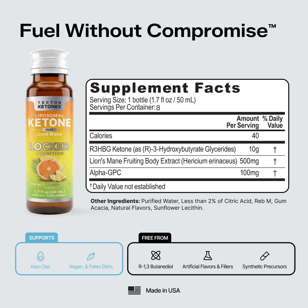 Tecton Ketones – Cognition Shot – Orange Pineapple Crush – 8 Pack - image 4