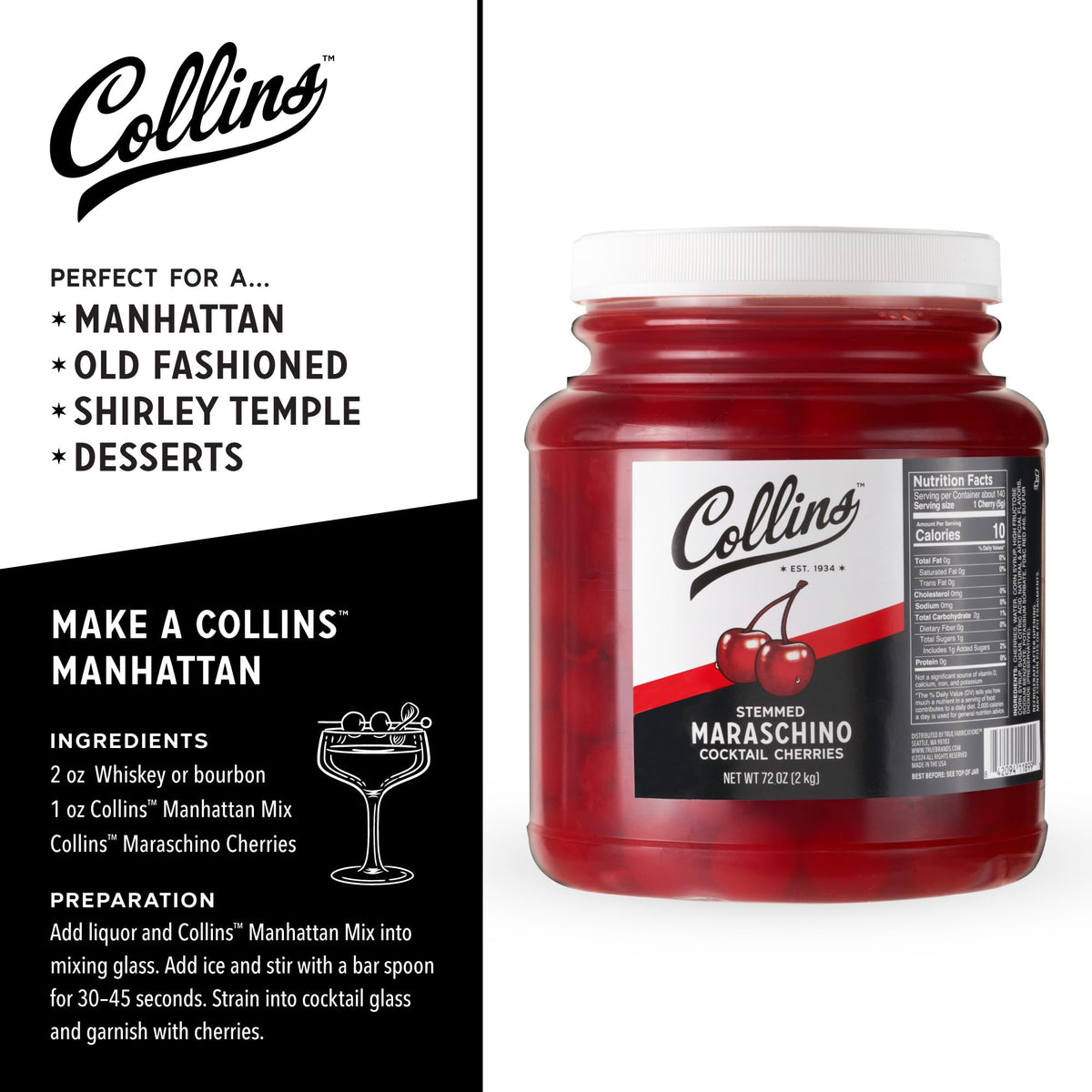 Collins Stemmed Maraschino Cocktail Cherries — 72 oz - image 3