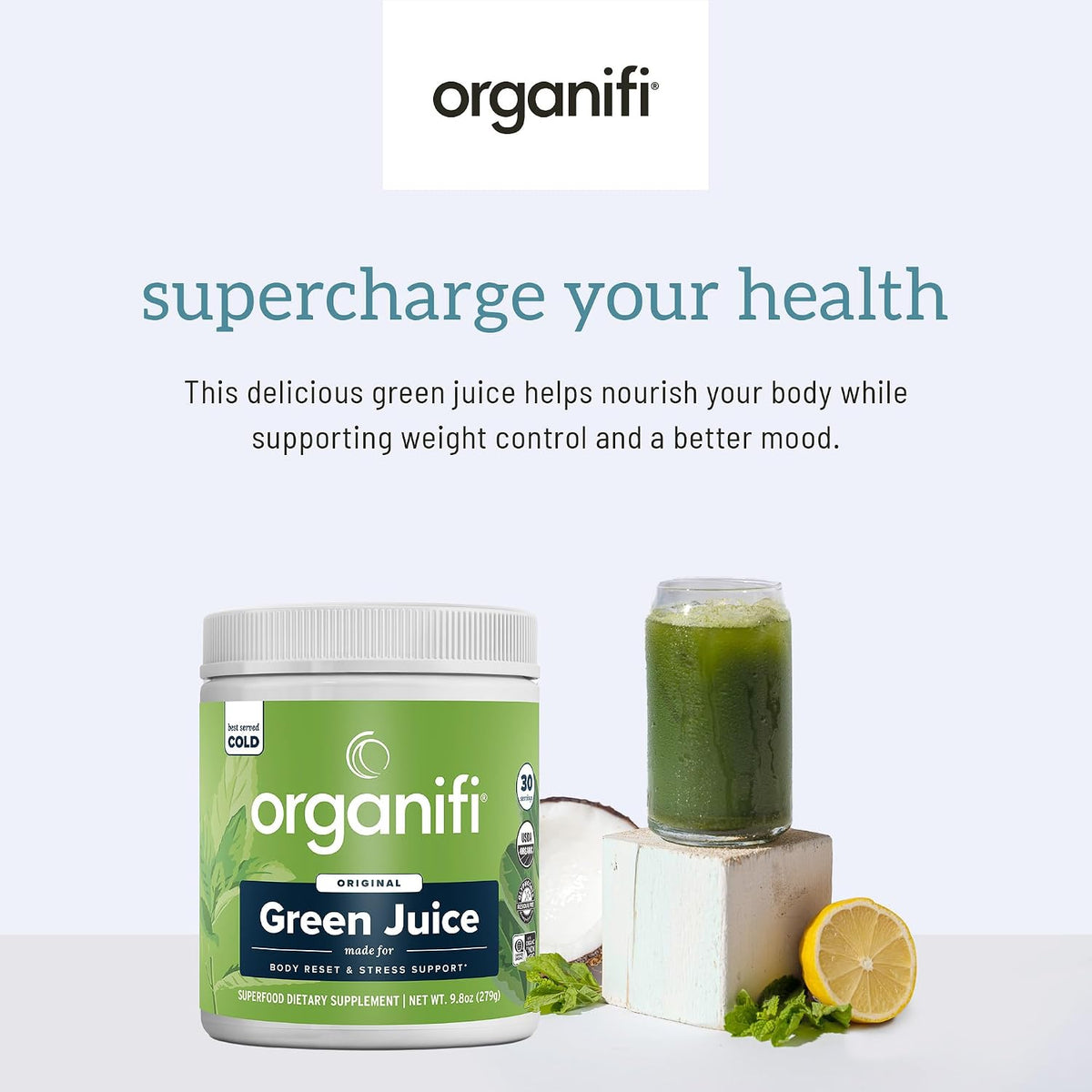 Organifi Green Juice – Superfood Blend with Adaptogens & Detox – Original Mint – 30 Servings - image 1
