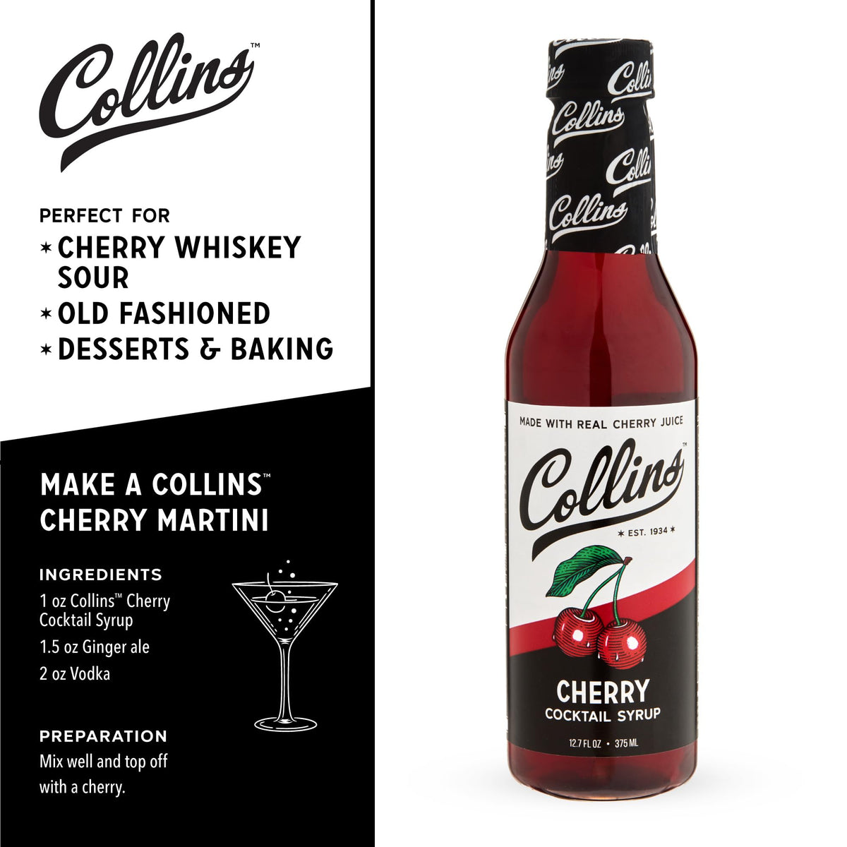 Collins Cherry Cocktail Syrup — 12.7 oz - image 3