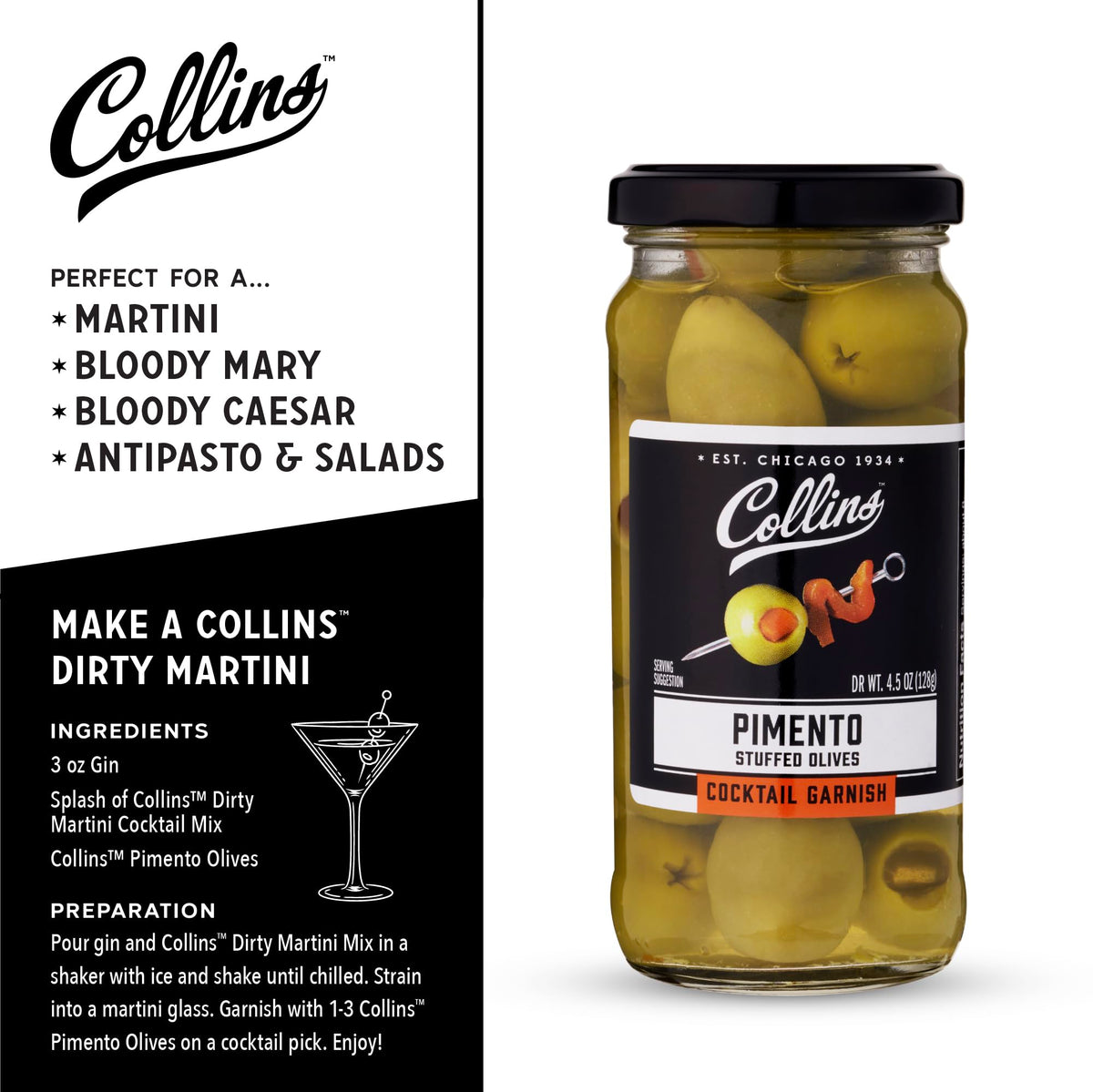 Collins Gourmet Martini Pimento Olives — 4.75 oz - image 3