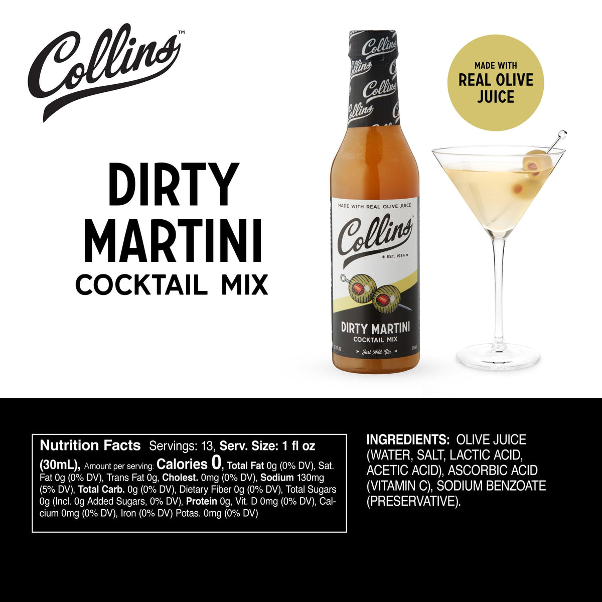 Collins Dirty Martini Mix — 12.7 oz - image 4