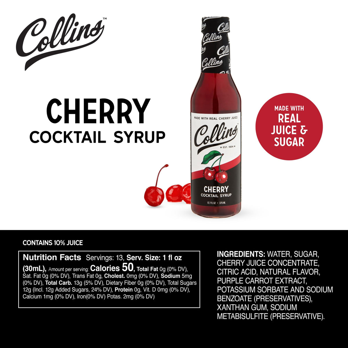 Collins Cherry Cocktail Syrup — 12.7 oz - image 4