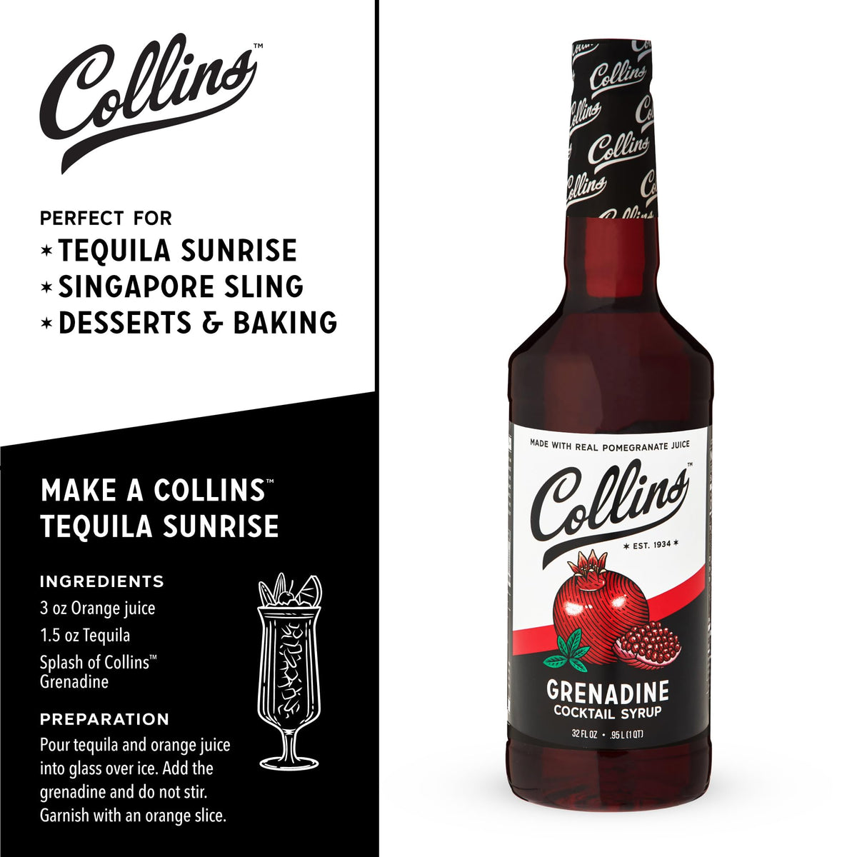 Collins Grenadine Cocktail Syrup — 32 oz - image 3