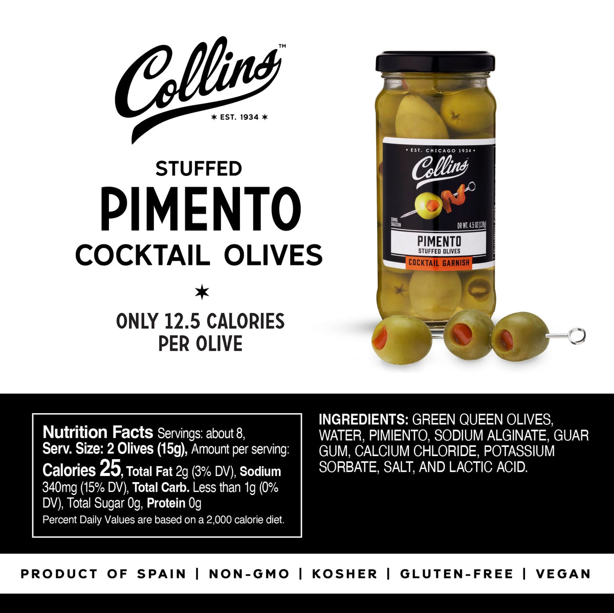 Collins Gourmet Martini Pimento Olives — 4.75 oz - image 4