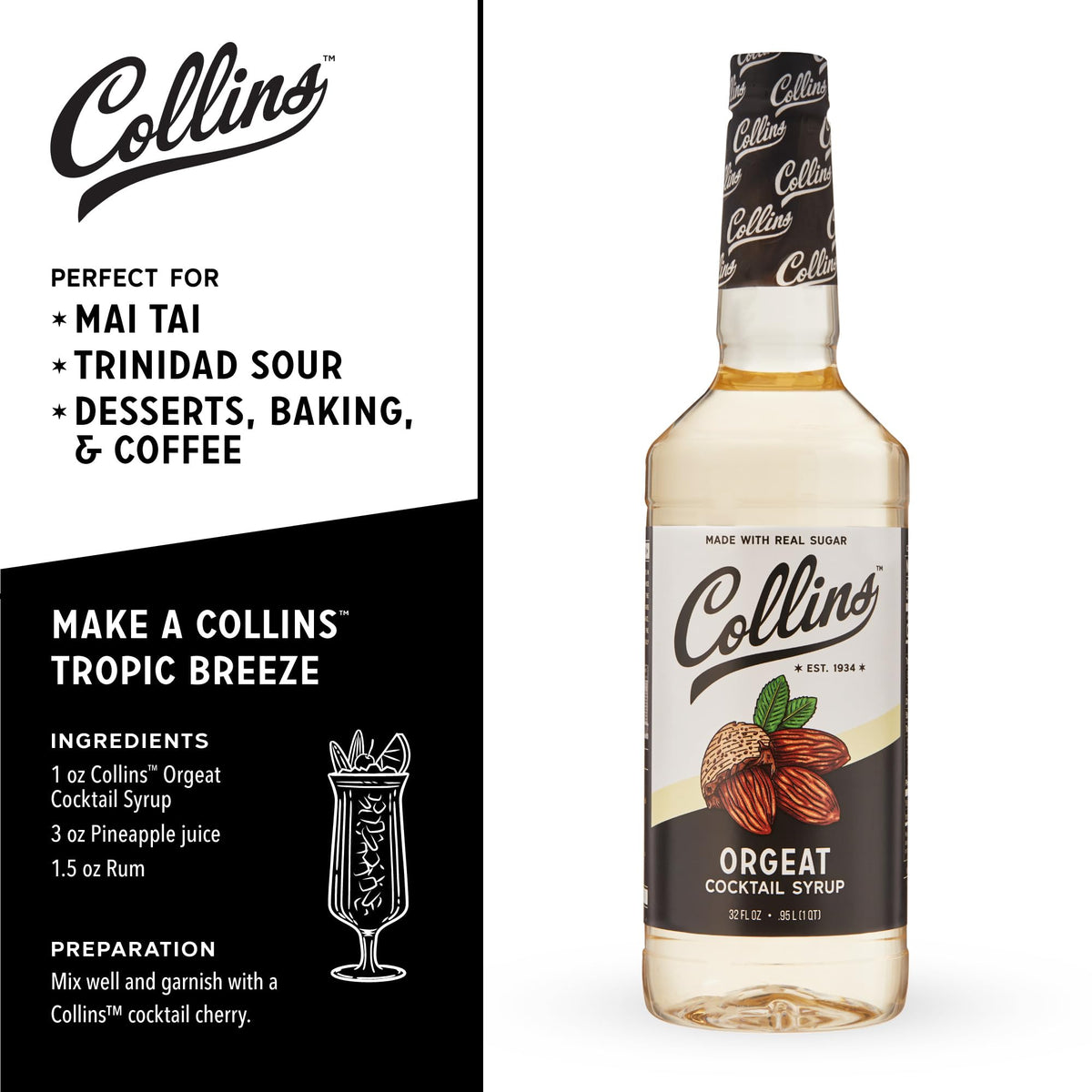 Collins Orgeat Cocktail Syrup — 32 oz - image 3