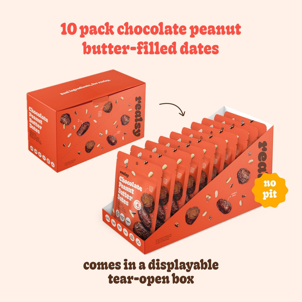 Chocolate Peanut Butter Dates Snack Packs – Realsy – 10 Pack - image 10