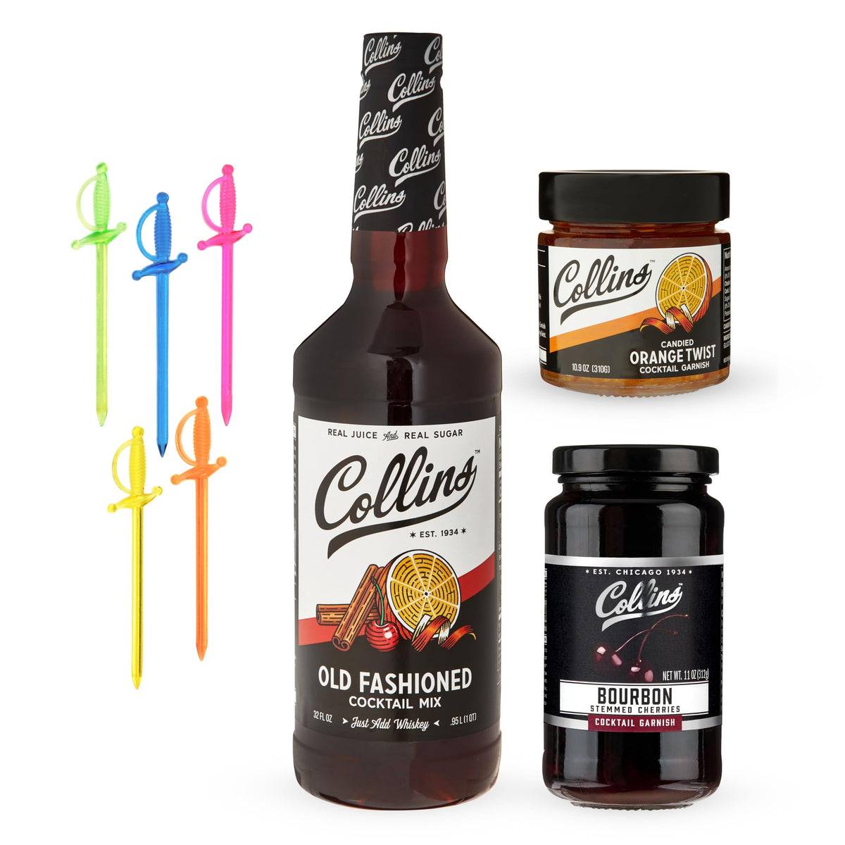 Collins Old Fashioned Kit — Mix, Cherries, Orange Garnish & Pick - image 1