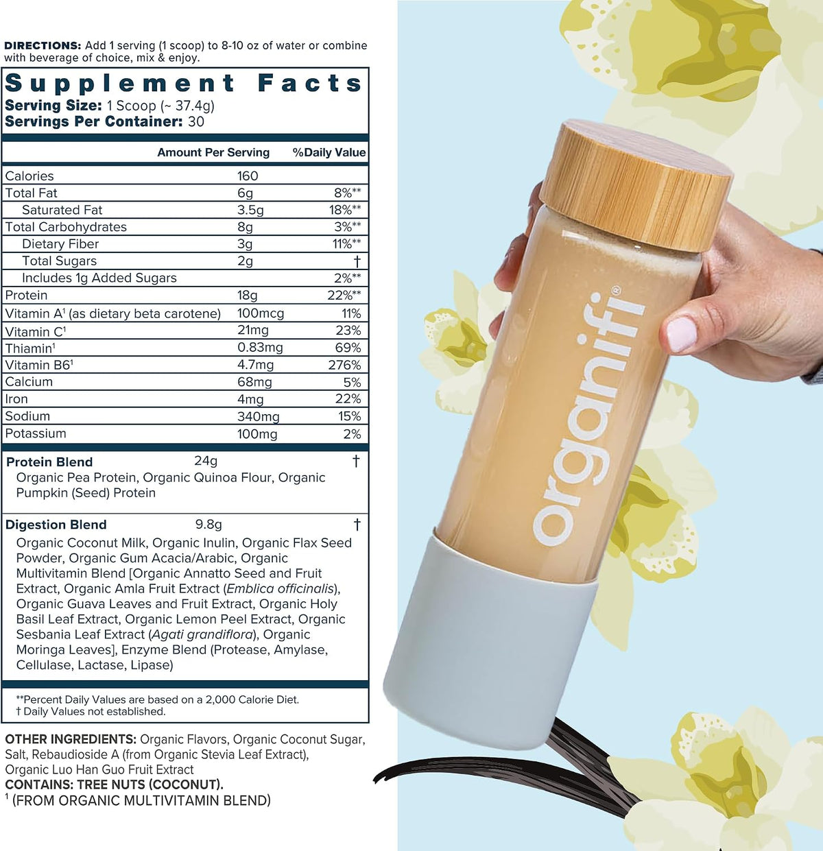 Organifi Vanilla Protein - Organic, Plant Based + Digestive Enzymes 2.5 lb / 1.13 kg - image 1
