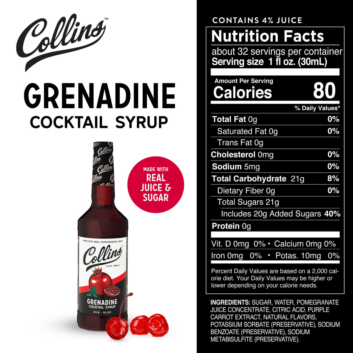 Collins Grenadine Cocktail Syrup — 32 oz - image 4