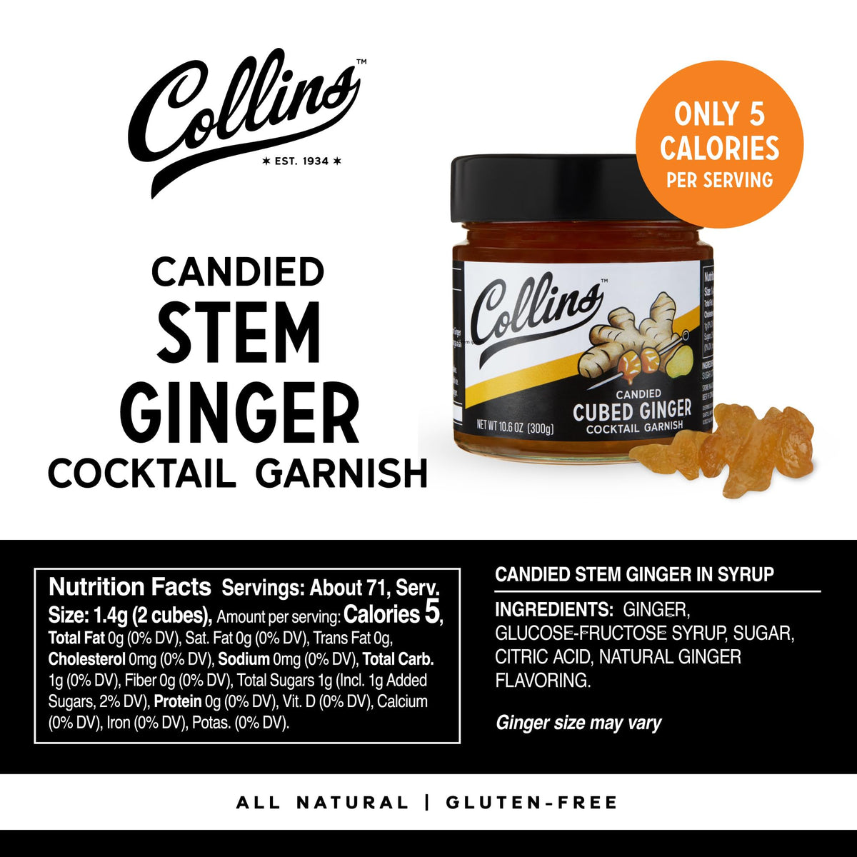 Collins Ginger Syrup with Cubed Ginger — 10.6 oz - image 4