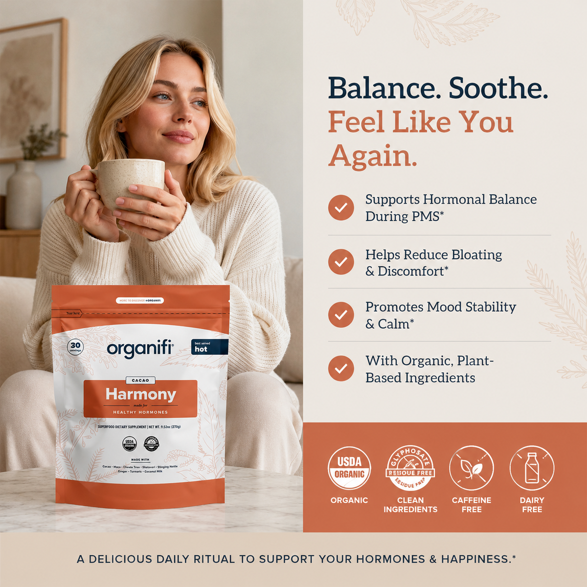 Organifi Harmony – PMS Support & Mood Relief Powder – Chocolate – 30 Servings - image 2