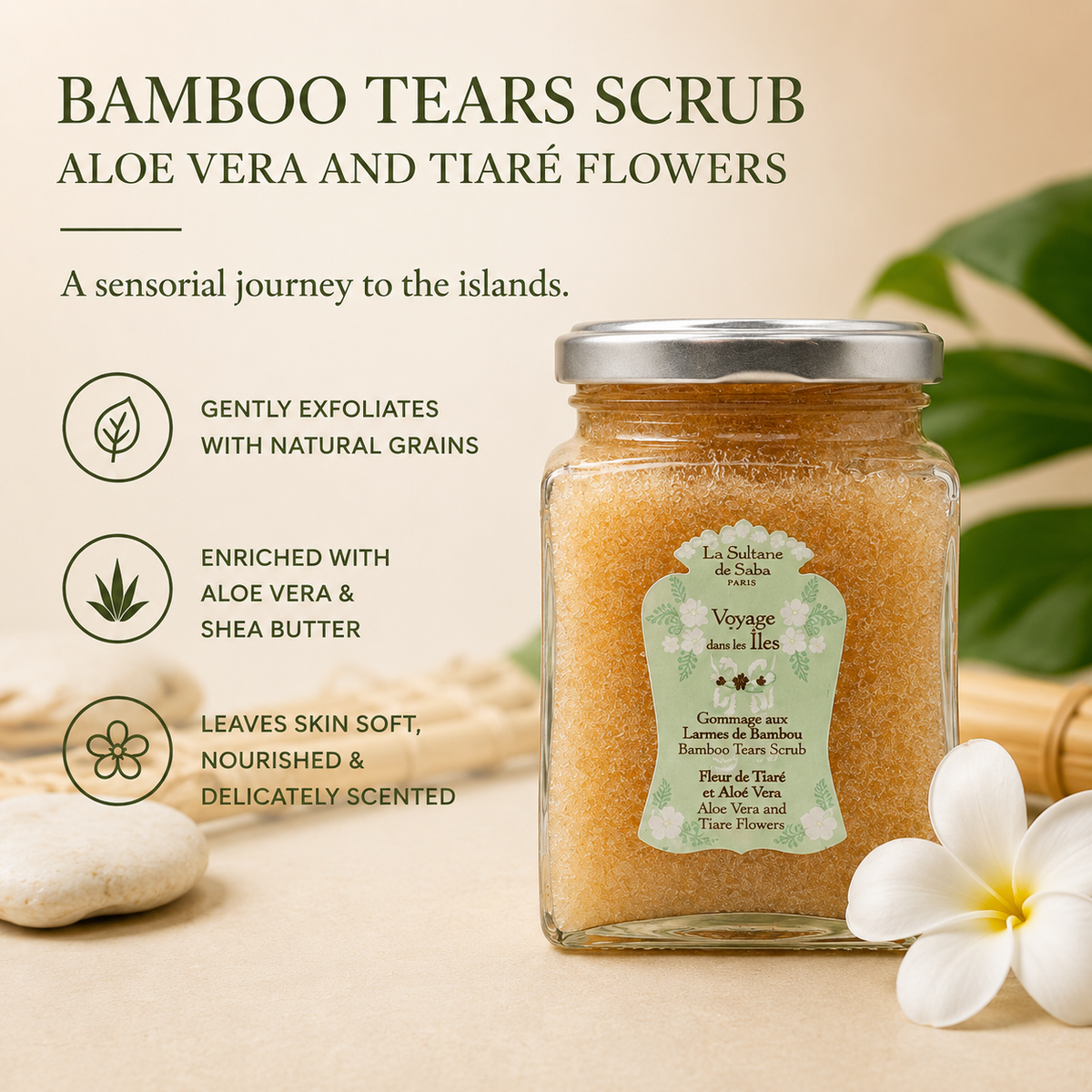 Bamboo Tears Body Scrub - Aloe Vera and Tiare Flowers - Journey To The Islands - image 3