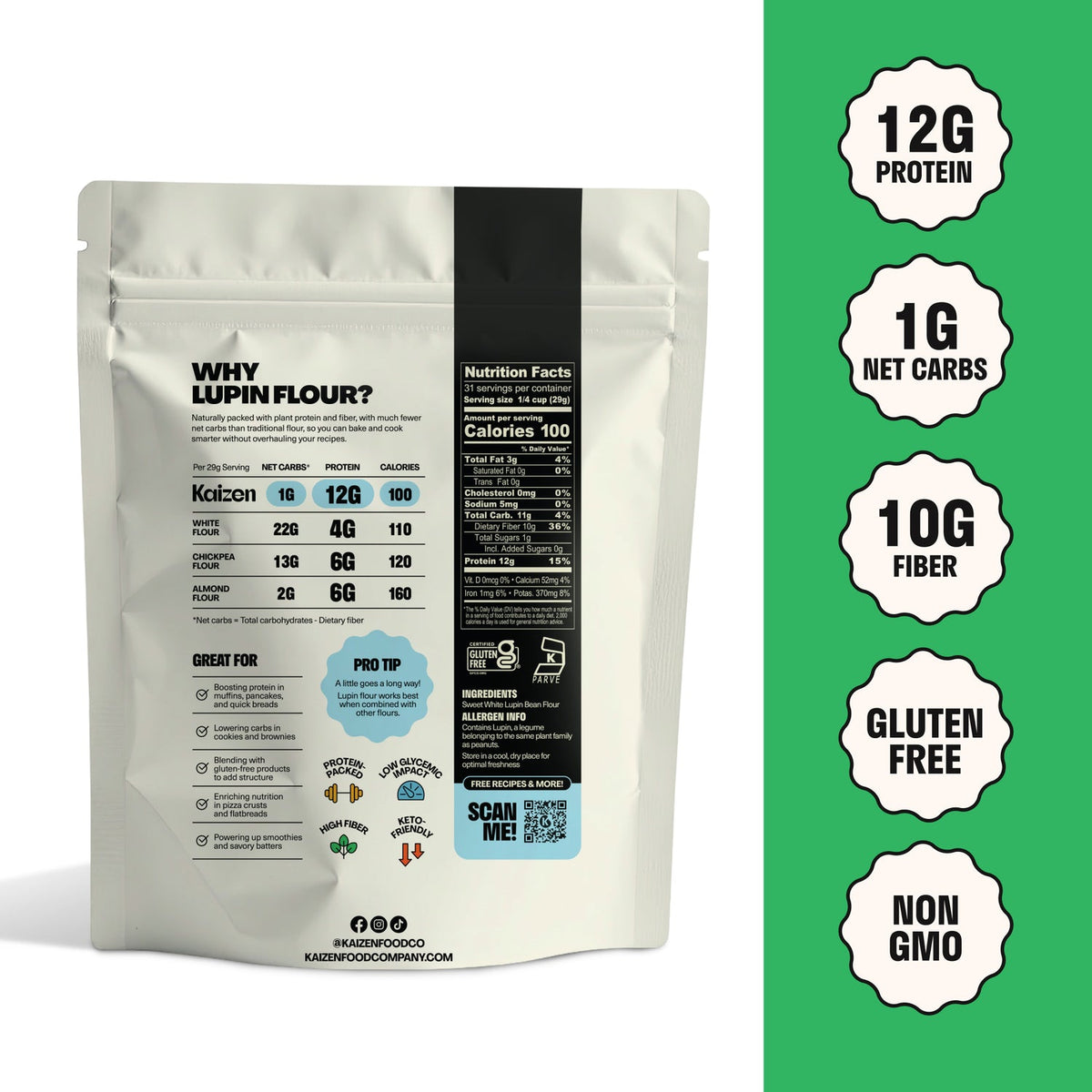 Kaizen – High Protein Low Carb Lupin Flour – 32 oz (907 g) - image 2
