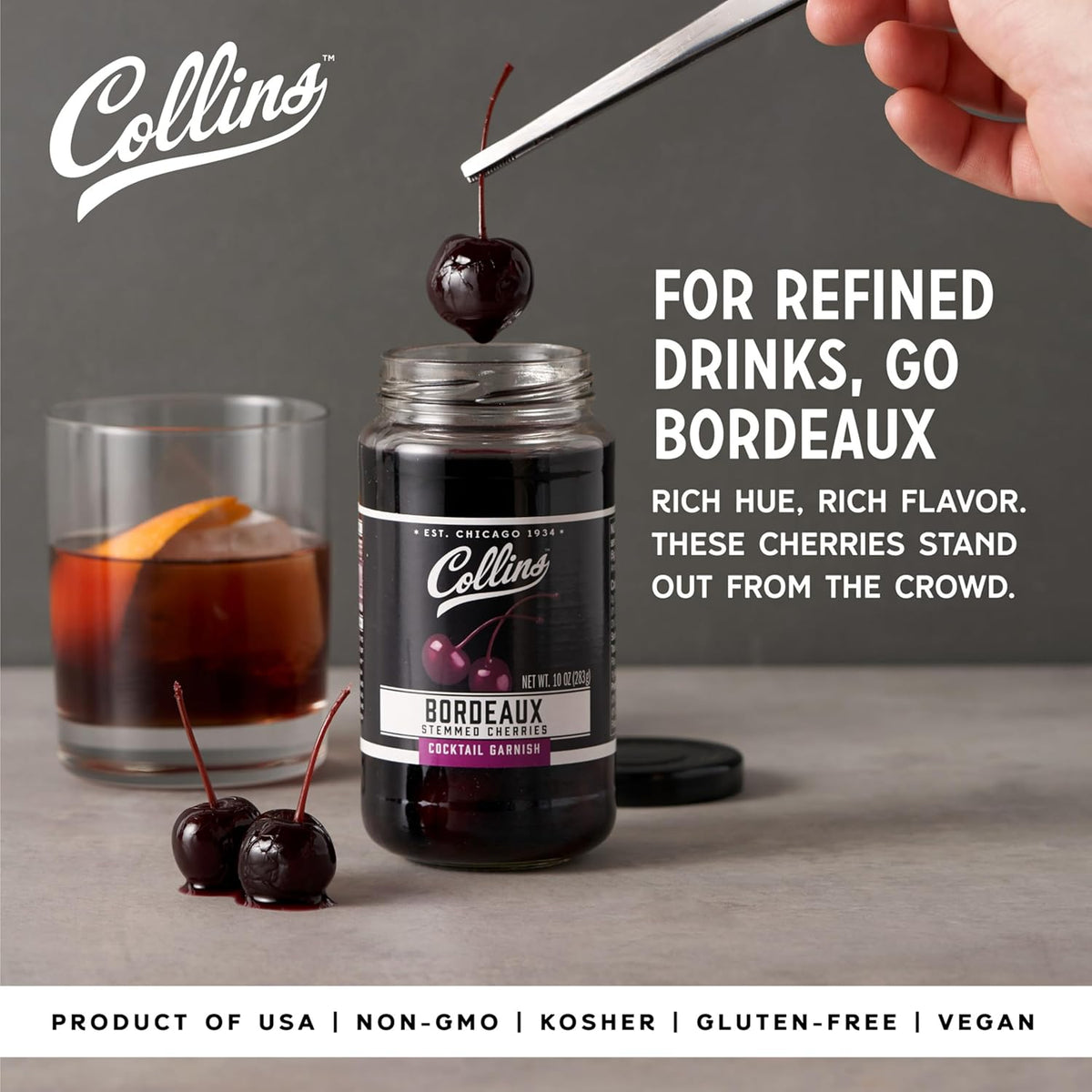 Collins Bordeaux Style Cocktail Cherries — 10 oz - image 2