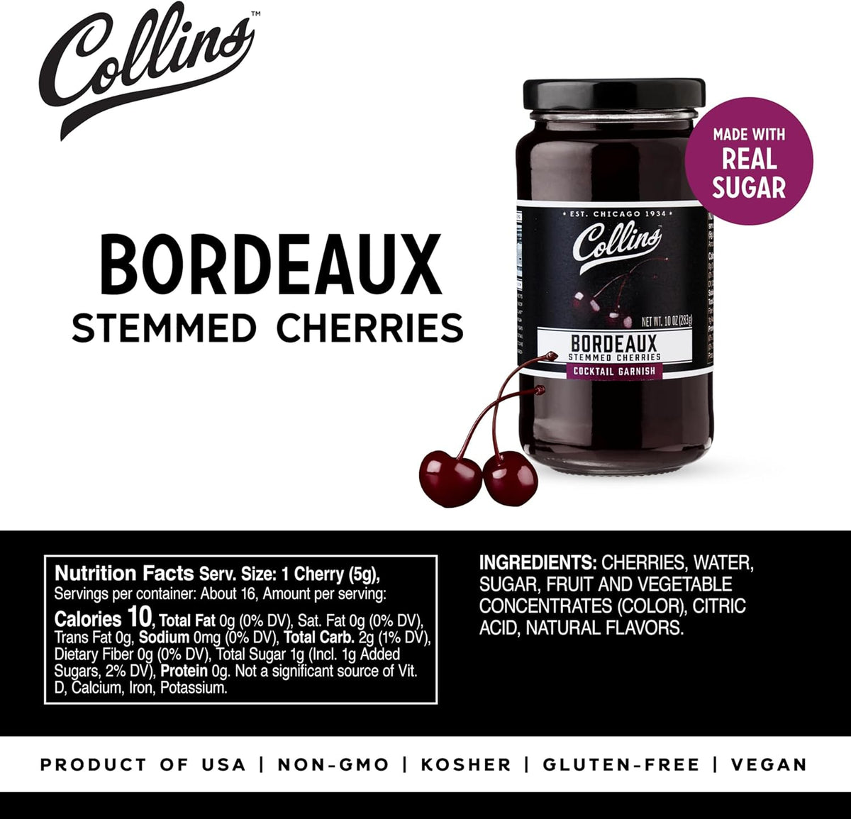 Collins Bordeaux Style Cocktail Cherries — 10 oz - image 4