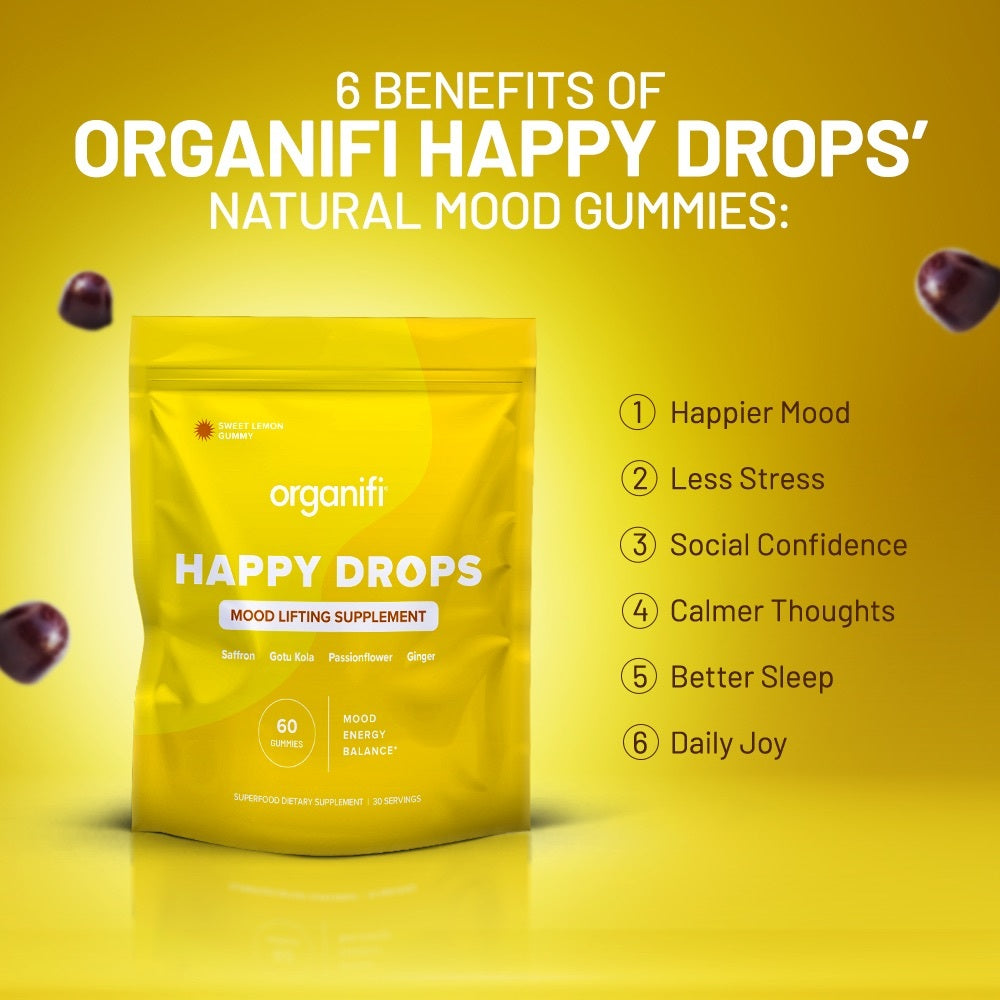 Organifi Happy Drops – Mood & Serotonin Support, Sweet Lemon – 60 Gummies - image 1