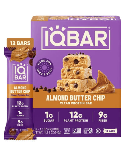 IQBAR Almond Butter Chip Keto Protein Bars – 12 Pack, 1.6 oz Each