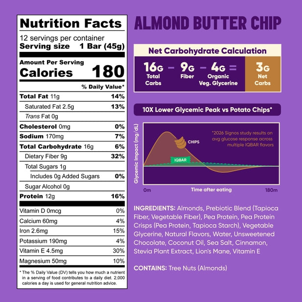 IQBAR Almond Butter Chip — 12-bar box
