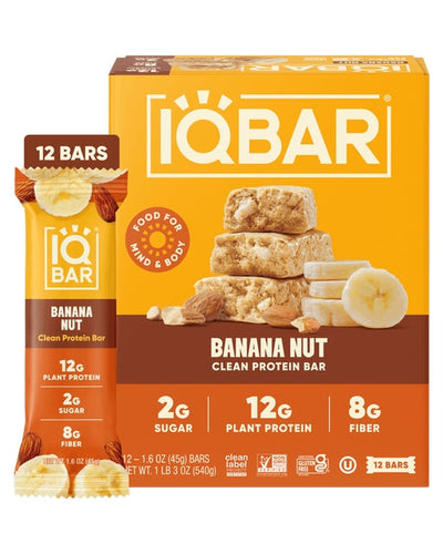 IQBAR Banana Nut Plant Protein Bars – 12 Pack, 1.6 oz Each