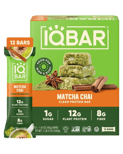 IQBAR Matcha Chai Keto Protein Bars – 12 Pack, 1.6 oz Each