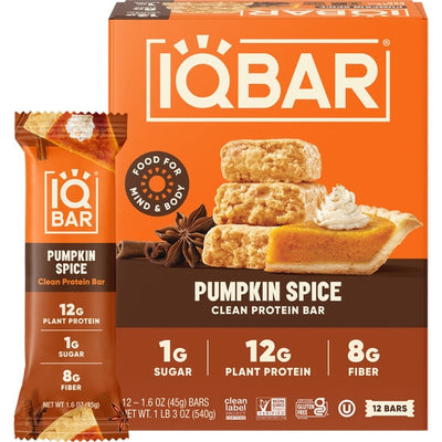 IQBAR Pumpkin Spice Plant Protein Bars — 12-Pack, 45 g Each
