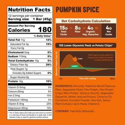 IQBAR Pumpkin Spice protein bars — 12-bar box