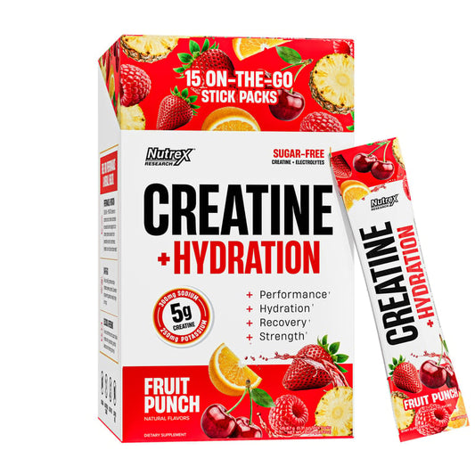 Nutrex Research Creatine + Hydration Stick Packs – Fruit Punch – 15 Count