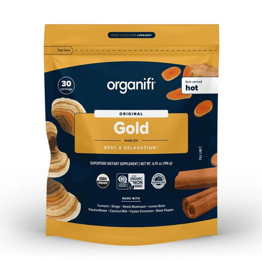 Organifi Gold – Turmeric Ginger Nighttime Relaxation Tea – Turmeric Ginger – 30 Servings