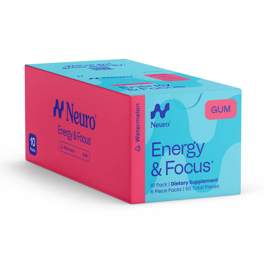 Neuro Energy & Focus Gum – Watermelon – 10 Pack, 6 Each