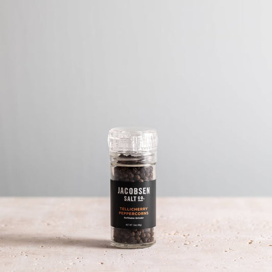 Jacobsen Salt Co. Tellicherry Peppercorn Glass Grinder – 2.1 oz (60 g)