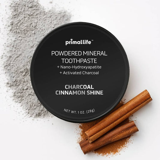 Primal Life Organics Charcoal Cinnamon Shine Powdered Mineral Toothpaste – 2.7 oz