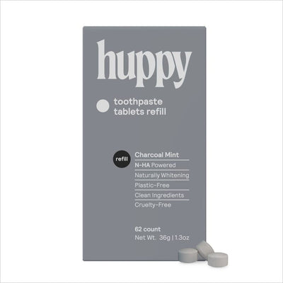 Huppy Fluoride-Free Toothpaste Tablets Refill – Charcoal Mint, 62 Tablets