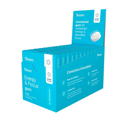 Neuro Extra Strength Energy & Focus Gum – Peppermint – 12 Pack, 9 Pieces Each