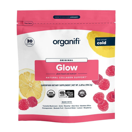 Organifi Glow Plant-Based Skin Hydration & Collagen Support – Raspberry Lemonade – 30 Servings