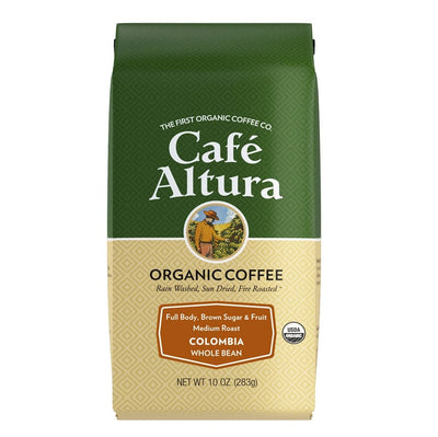 Cafe Altura – Organic Colombia Dark Roast Whole Bean Coffee – 10 oz / 283 g