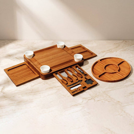 Smirly – Carbonized Bamboo Charcuterie Board Set – 3 Drawers
