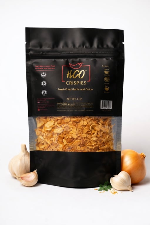 Hot Crispy Oil HCO Crispies Fried Garlic & Onion Topping — 4 oz