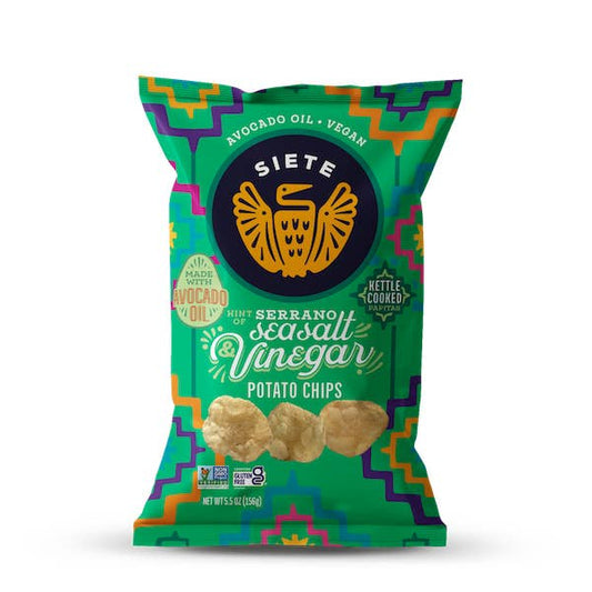 Siete Foods Kettle Cooked Sea Salt & Vinegar Potato Chips with Serrano — 5.5 oz