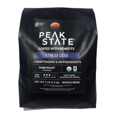 Peak State – Stress Less Dark Roast Whole Bean Mushroom Coffee – 5 lb (2.3 kg)