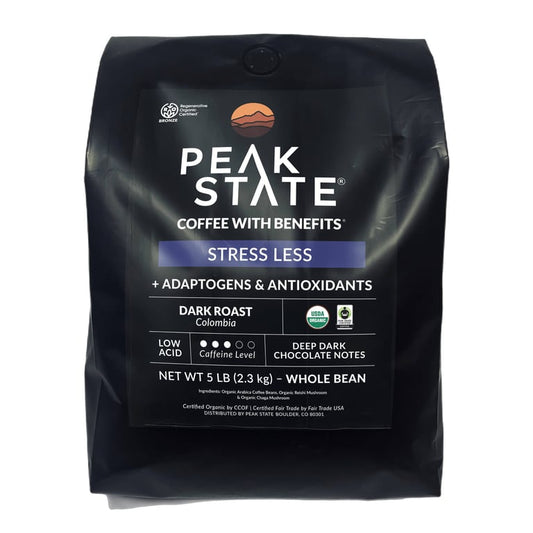 Peak State – Stress Less Dark Roast Whole Bean Mushroom Coffee – 5 lb (2.3 kg)