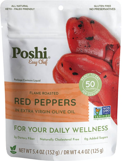 POSHI Flame-Roasted Red Peppers in Extra Virgin Olive Oil — 5.4 oz