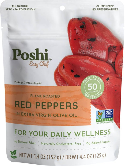 POSHI Flame-Roasted Red Peppers in Extra Virgin Olive Oil — 5.4 oz