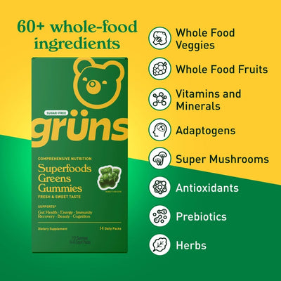 Grüns Adult Sugar-Free Superfood Greens Gummies, 14 Servings
