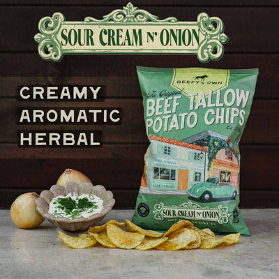 Beefy's Own Beef Tallow Potato Chips – Sour Cream N' Onion, 5 oz
